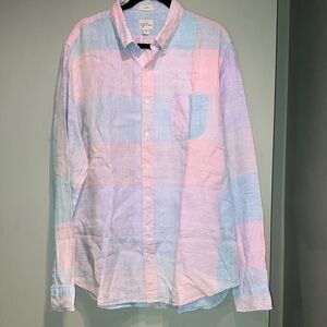 J. Crew Linen Pastel Plaid Button-Down Shirt